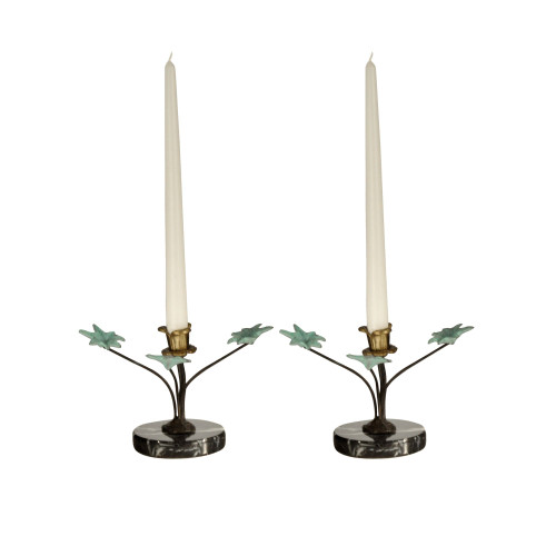 Set of 2 Maple Leaf Candle Holders 9" - IMAGE 1