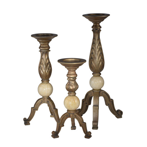 Set of 3 Marcus Marble Pillar Candle Holders 24" - IMAGE 1