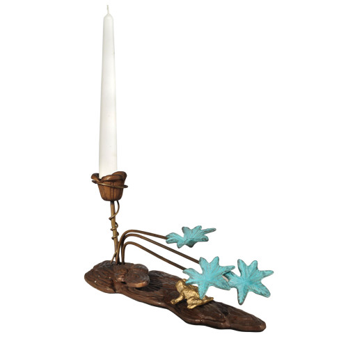 10" Blue and Brown Frog Contemporary Candle Holder - IMAGE 1