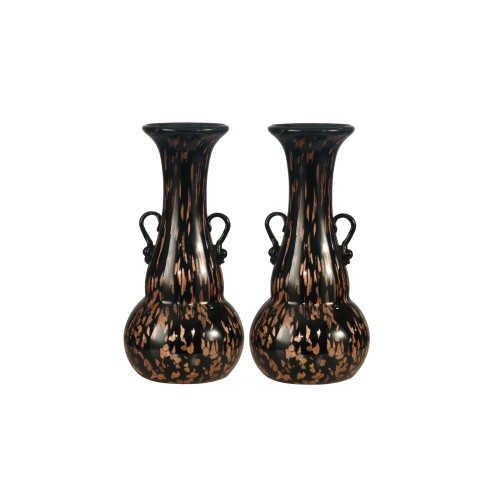 Set of 2 Malachi Hand Blown Glass Vases 9.75" - IMAGE 1