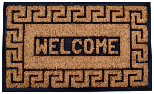 30" Black and Brown Welcome Greek Key Design Decorative Hand Woven Doormat - IMAGE 1