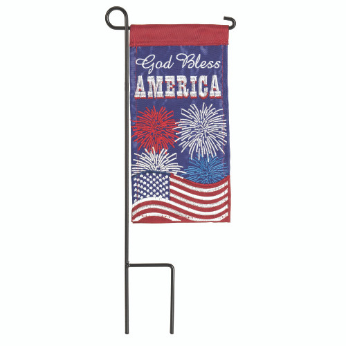 Embroidered God Bless America Patriotic Outdoor Mini Flag with Pole - 8.5" x 4" - IMAGE 1