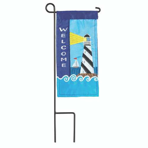 Welcome Lighthouse Embroidered Outdoor Mini Flag with Pole - 8.5" x 4" - IMAGE 1