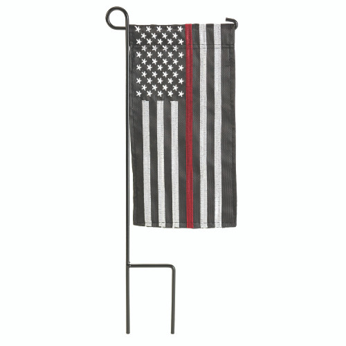 Embroidered Thin Red Line Firefighter Outdoor Mini Flag with Pole - 8.5" x 4" - IMAGE 1