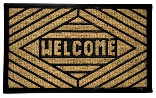 30" Black and Brown Rectangular Welcome Basic Coir Door Mat - IMAGE 1