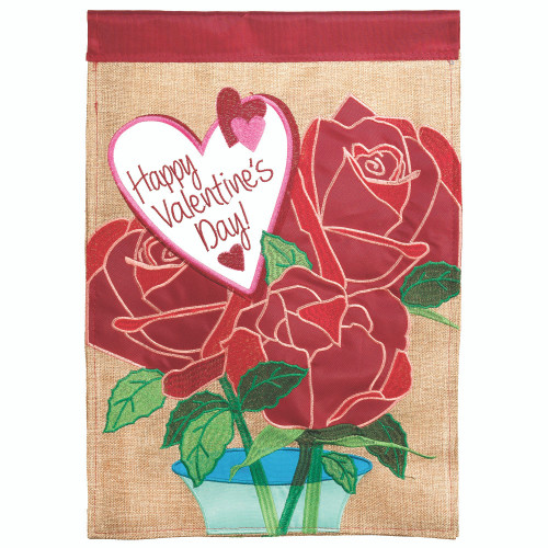 Red and Brown Happy Valentine's Day Double Applique Outdoor Garden Flag 18" x 13" - IMAGE 1
