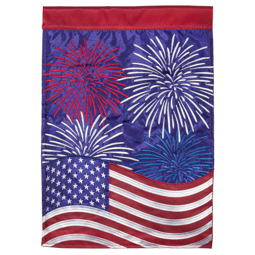 Blue and Red Double Applique Patriotic Fireworks Outdoor Garden Flag 18" x 13" - IMAGE 1