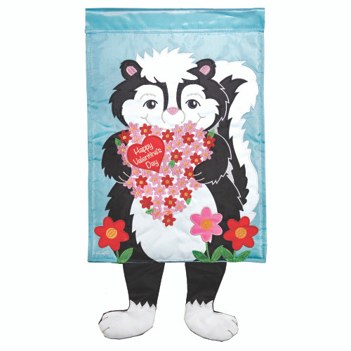 Black and Red Happy Valentine's Day Skunk Outdoor Garden Flag 24" x 13" - IMAGE 1