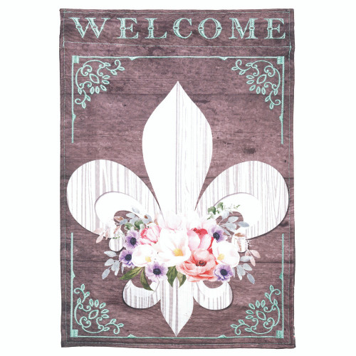 Fleur-De-Lis "Welcome" Floral Double Applique Outdoor Garden Flag - 18" x 13" - IMAGE 1