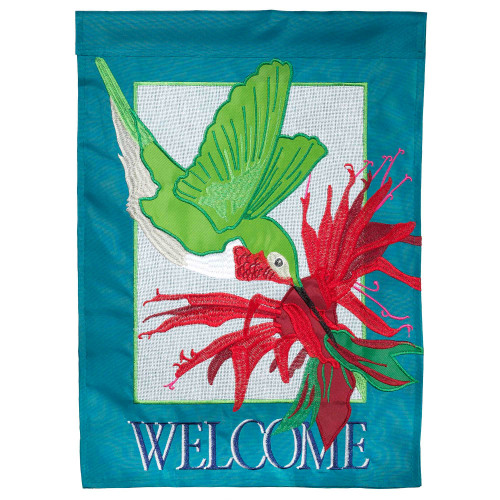 Green and Red Hummingbird Welcome Outdoor Garden Flag 18" x 13" - IMAGE 1