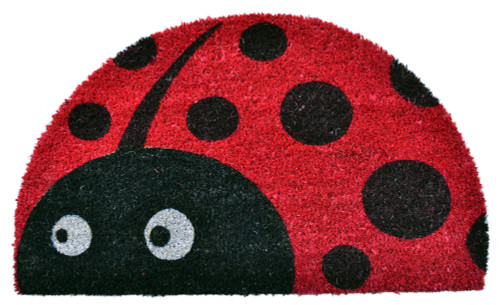 30" x 18" Black, Red, and White Half-Round Ladybug Home Collections and Essentials Decorative Handwoven Mat - IMAGE 1