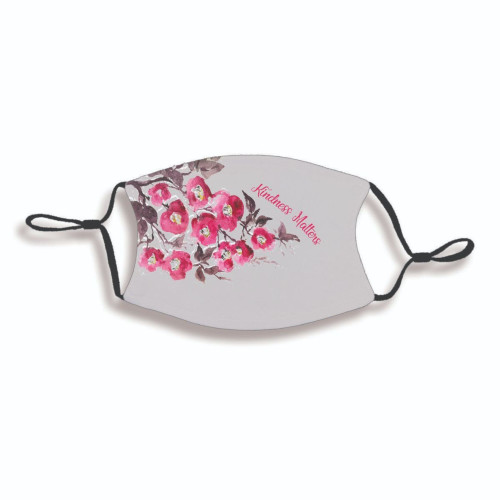 Kindness Matters Floral Adult Face Mask - 7" - Ivory and Pink - IMAGE 1