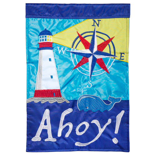 Embroidered Ahoy! Lighthouse Nautical Outdoor House Flag - 42" x 29" - IMAGE 1