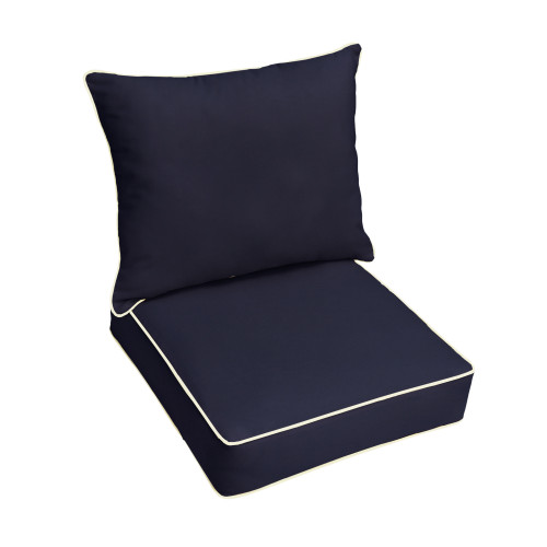 Set of 2 Navy Blue and Natural Beige Solid Sunbrella Indoor and Outdoor Deep Seating Pillow and Cushion Chairs - IMAGE 1