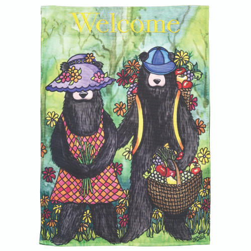 Double Applique Black Bears Welcome Sublimated Outdoor House Flag - 42" x 29" - IMAGE 1