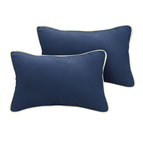 Set of 2 Sunbrella Navy Blue and Ivory Corded Rectangular Indoor/Outdoor Lumbar Throw Pillows, 18" - IMAGE 1