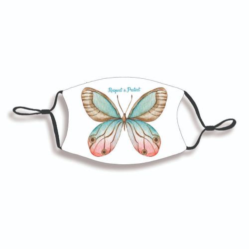 Respect and Protect Butterfly Adult Face Mask - 7" - White and Blue - IMAGE 1