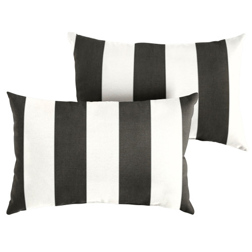 Set of 2 13" x 20" Green and White Cabana Classic Stripes Sunbrella Indoor and Outdoor Lumbar Pillows - IMAGE 1