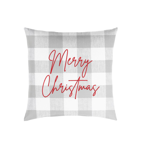 18" Gray Plaid and Red Single Embroidered Decorative "Merry Christmas" Square Lumbar Pillow - IMAGE 1
