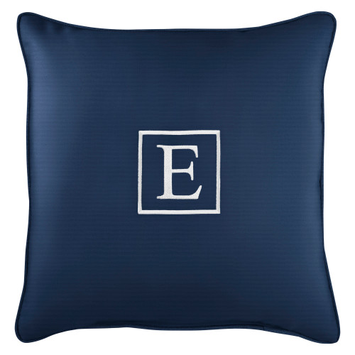 18" Navy Blue and White Monogram "E" Single Embroidered Sunbrella Indoor and Outdoor Square Pillow - IMAGE 1