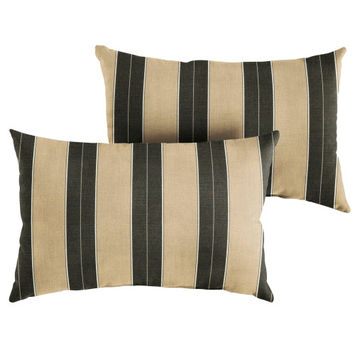 Set of 2 13" x 20" Green and Beige Stripes Indoor and Outdoor Lumbar Pillows - IMAGE 1