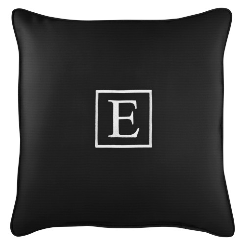 18" Black and White Monogram "E" Single Embroidered Sunbrella Indoor and Outdoor Square Pillow - IMAGE 1