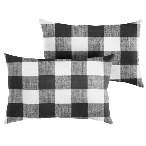 Set of 2 Black and White Checkered Indoor and Outdoor Lumbar Pillows - 20" - IMAGE 1