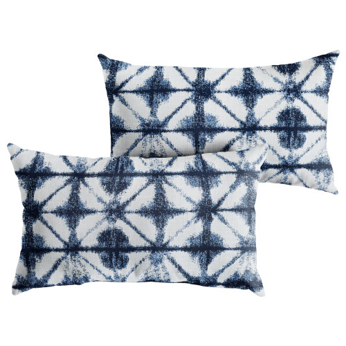 Set of 2 16" x 26" Indigo Blue and White Geometric Sunbrella Indoor and Outdoor Lumbar Pillows - IMAGE 1