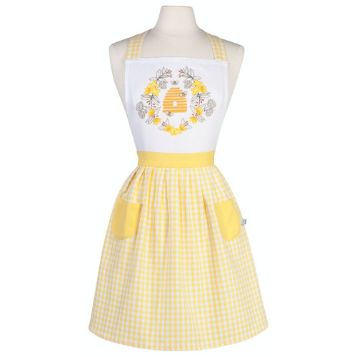 29" White and Yellow Bees Now Designs Classic Kitchen Apron with 2 Pockets - IMAGE 1