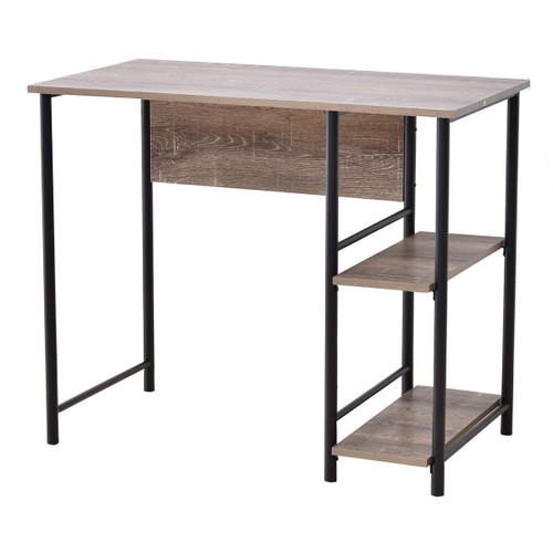 35.75" Black and Brown Industrial Style Rustic Finished Computer Desk with Side Storage - IMAGE 1