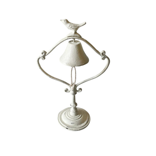 17.50" White Antique Style Cast Iron Table Bird Bell - IMAGE 1