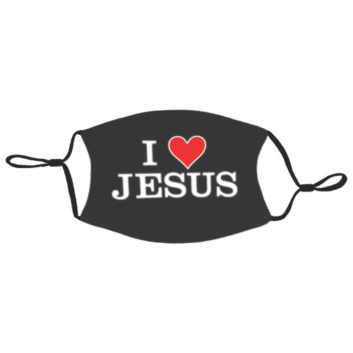 7" Red and Black I Love Jesus Safety Face Mask - IMAGE 1