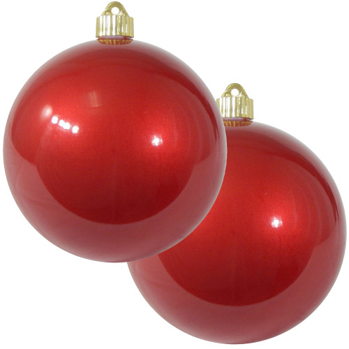 Shiny Finish Shatterproof Christmas Ball Ornaments - 6" (150mm) - Candy Red - 2ct - IMAGE 1