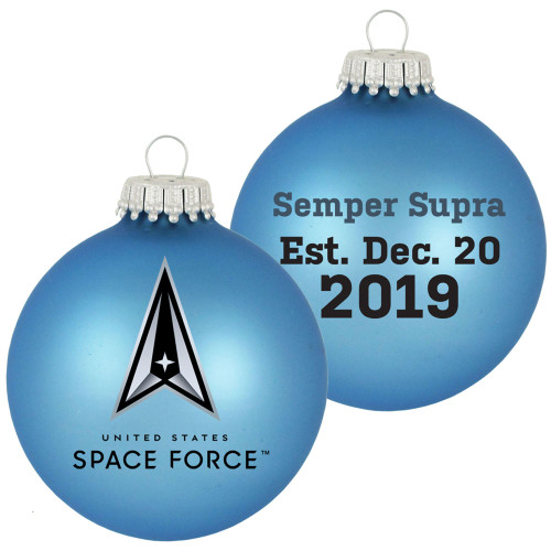 Blue Matte US Space Force Glass Christmas Ball Ornament 3.25" (80mm) - IMAGE 1