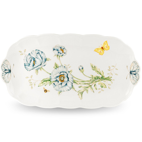 14.75" White, Pale Blue, and Yellow Butterfly Meadow Elegant Sandwich Tray - IMAGE 1