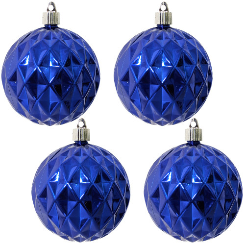 4ct Azure Blue Shatterproof Diamond Christmas Ball Ornaments 4" (100mm) - IMAGE 1