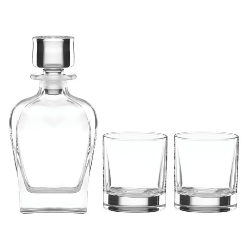 Set of 3 Clear Glass Whiskey Decanter and Glasses - IMAGE 1