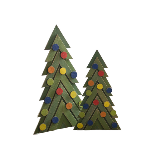 Set of 2 Festive Green Wooden Christmas Trees - IMAGE 1