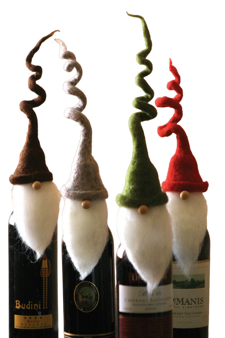 Set of 4 Brown, Green, and Red Felt Santa Wine Bottle Stoppers - IMAGE 1