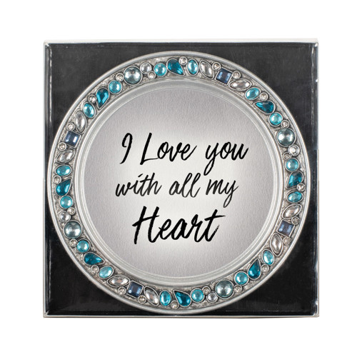 Round Jeweled Photo Frame Coasters - 4.5" - Stone Blue and Silver - Set of 4 - IMAGE 1