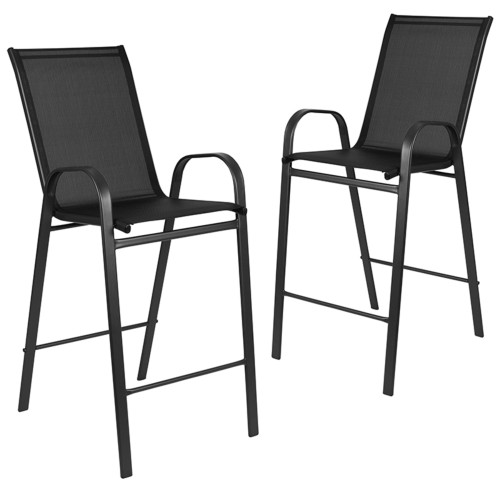 Set of 2 Black Contemporary Outdoor Furniture Patio Stackable Barstools 50" - IMAGE 1