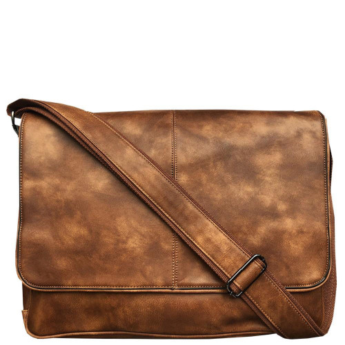 16.5" Brown Leather Men's Messenger Bag - IMAGE 1