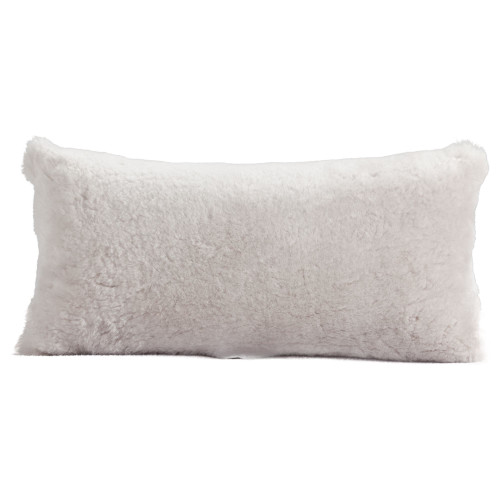 22" Light Gray Rectangular Decorative Shortwool Sheepskin Cushion - Wool Filler - IMAGE 1