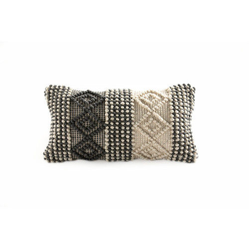26" Beige and Charcoal Gray Rectangular Natural Undyed Wool Kia Ora Cushion - IMAGE 1
