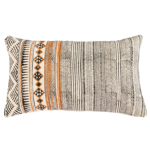 24" Orange and White Rina Lumbar Unique Rectangular Cotton Cushion - IMAGE 1