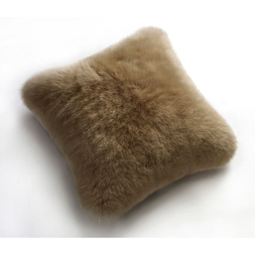 20" Taupe Brown Square Decorative Longwool Sheepskin Cushion - Wool Filler - IMAGE 1