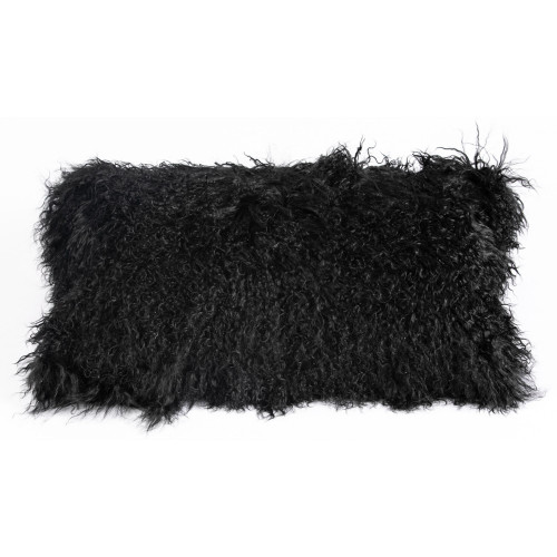 22" Black Lumbar Unique Longwool Tibetan Rectangular Lamb Cushion - IMAGE 1