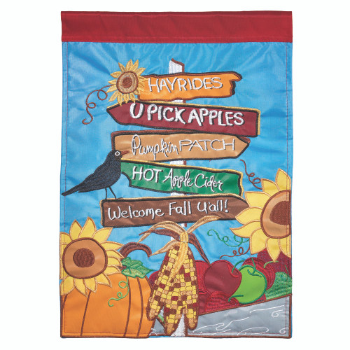 Blue and Orange "Sign of Fall" Double Applique Large Flag 42" x 29" - IMAGE 1