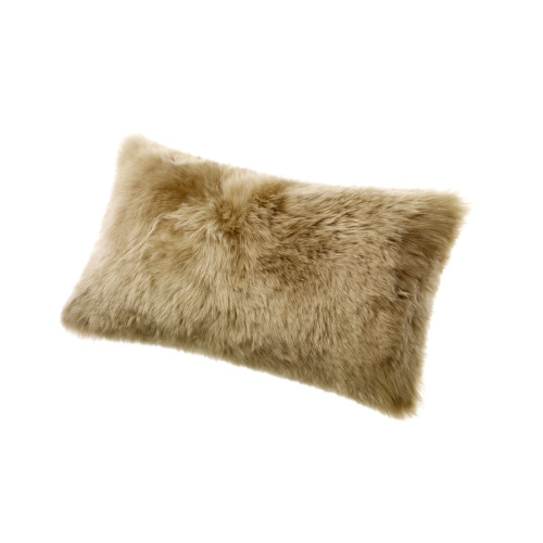 22" Taupe Brown Decorative Longwool Sheepskin Cushion - Wool Filler - IMAGE 1