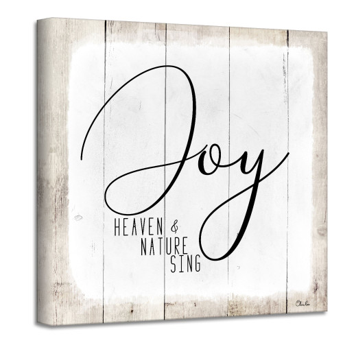 Beige and White 'Joy' Christmas Canvas Wall Art Decor 12" x 12" - IMAGE 1